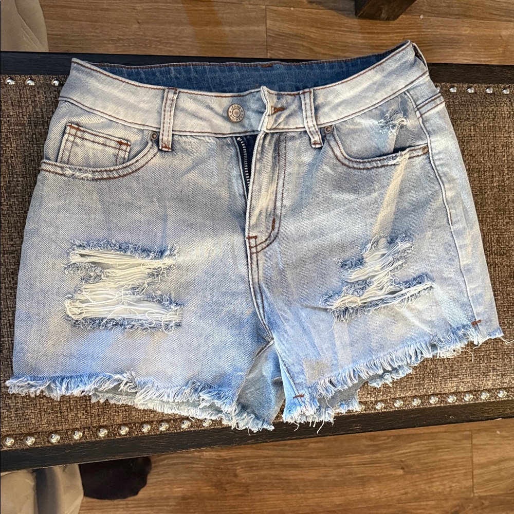 Distressed Light Blue Denim Shorts